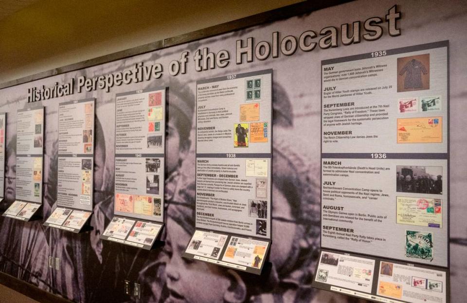 The new exhibit at the American Philatelic Society, “A Philatelic Memorial of the Holocaust,” on Wednesday, May 31, 2023.