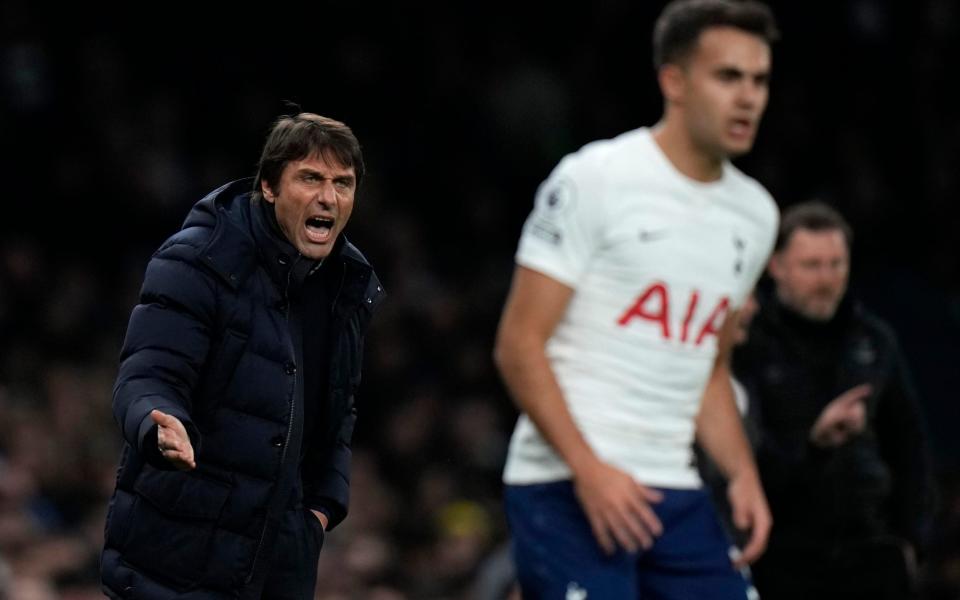 Antonio Conte shouts with Sergio Reguilon in foreground - AP