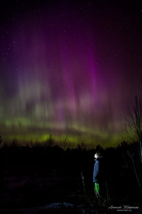 Astrophotographer Aleksey Kirillov sent in a photo of an aurora in the Kaluga region of Russia, about 62 miles (100 km) from Moscow, taken March 17, 2015.