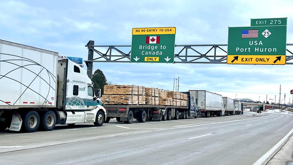 Windsor, Ontario-based Farrow is a 112-year-old, family-owned customs broker with 830 employees in 41 locations across the U.S. and Canada. Pictured is the Ambassador Bridge connecting Detroit with Windsor. (Photo: Grace Sharkey/FreightWaves)