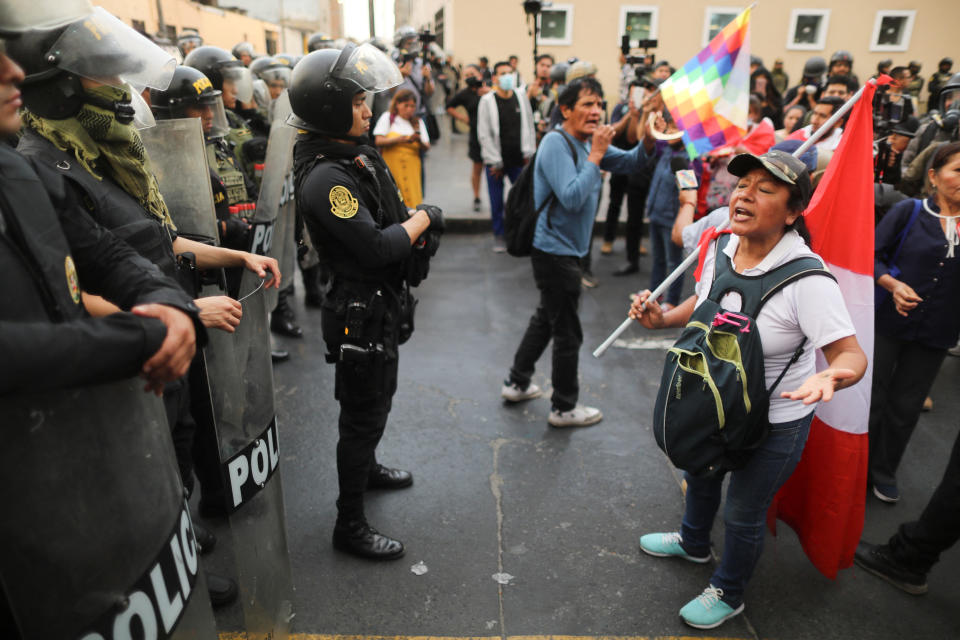 People participate in a demonstration demanding the dissolution of Congress and to hold democratic elections rather than recognize Dina Boluarte as Peru's President, after the ouster of Peruvian President Pedro Castillo, in Lima, Peru December 14, 2022. REUTERS/Sebastian Castaneda