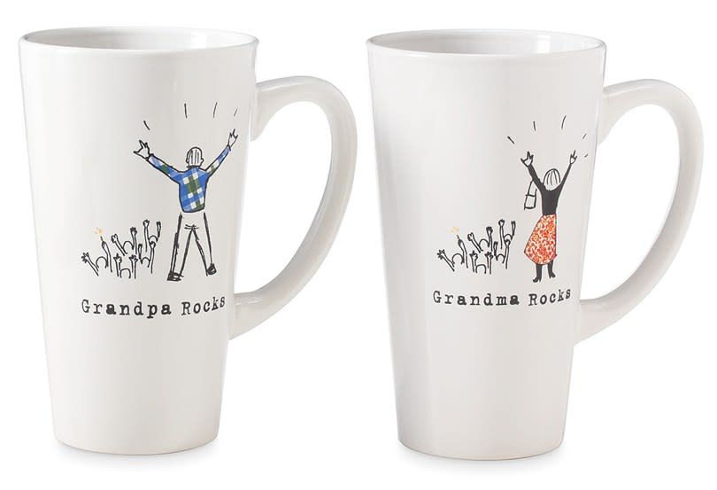 <div class="caption-credit"> Photo by: Uncommon Goods</div><div class="caption-title">Grandparents Rock Mugs</div>Deep down inside, grandma and grandpa dream of being admired and cheered on by the masses. Why not let them know how much they rock every morning when they drink their beverage of choice from these adorable mugs featuring either a grandma or grandpa being cheered on by hundreds of adoring fans (or perhaps a loyal and loving family)?