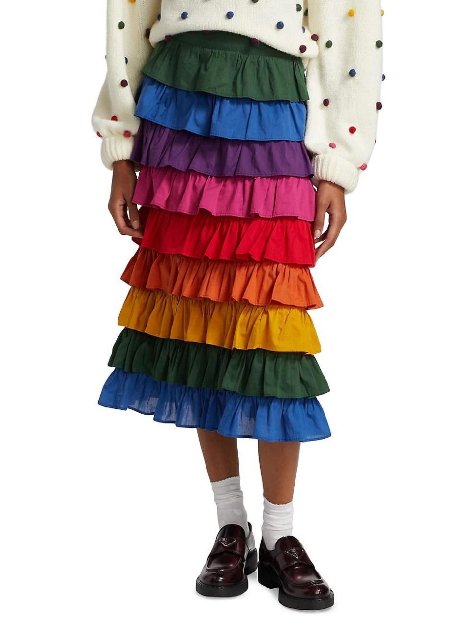 15) Farm Rio Colorblocked Tiered Midi Skirt