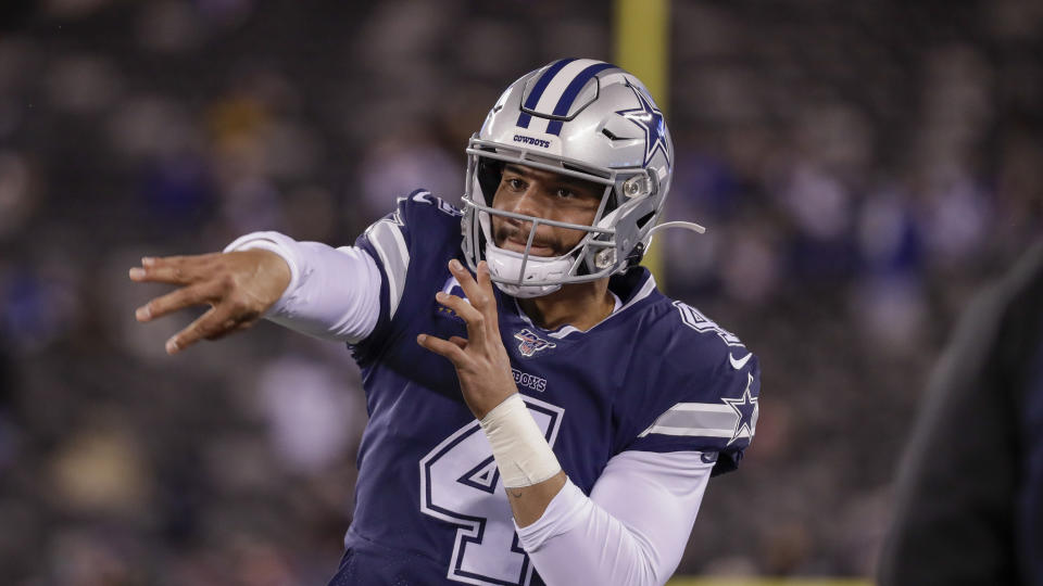 Dallas Cowboys quarterback Dak Prescott (4) remains unsigned. (AP Photo/Adam Hunger)