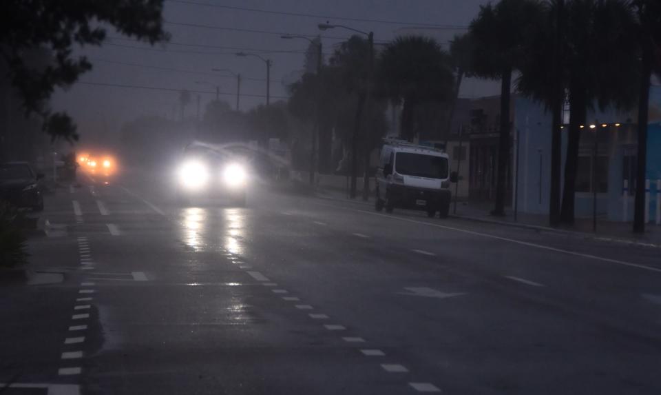 Traffic on A1A in Cocoa Beach as one of the first bands from Ian passes through.  Brevard started experiencing effects of Hurricane Ian Wednesday morning. 