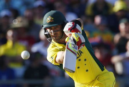 Australian batsman Glenn Maxwell plays a shot during their Cricket World Cup match against Afghanistan in Perth, March 4, 2015. REUTERS/David Gray