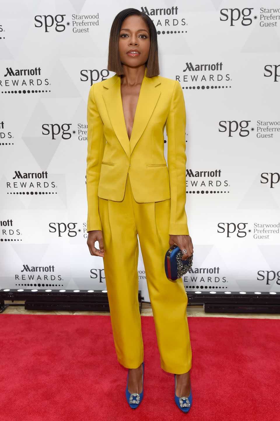 <p><strong>17 April </strong>Naomie Harris went bold in a yellow Roksanda suit to the Marriott party in London. </p>