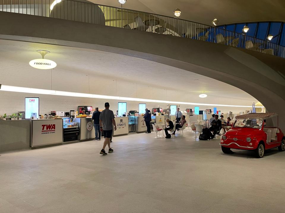 Food hall at TWA hotel where several stalls are open 24/7