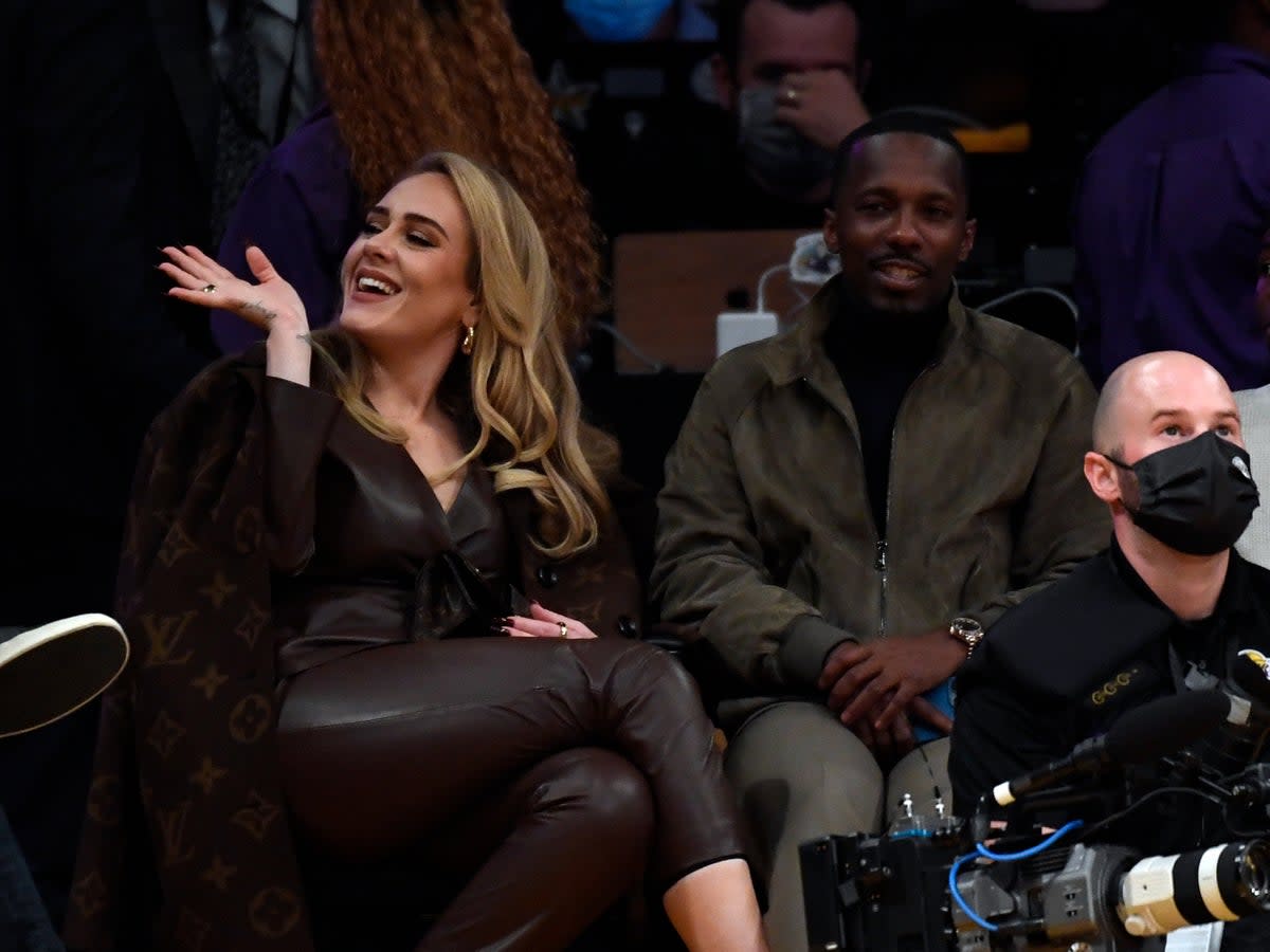 Adele and Rich Paul attend a game between the Los Angeles Lakers and the Golden State Warriors at Staples Center on 19 October 2021 (Getty Images)