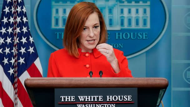 PHOTO: White House press secretary Jen Psaki speaks during the daily briefing at the White House in Washington, April 11, 2022. (Carolyn Kaster/AP)