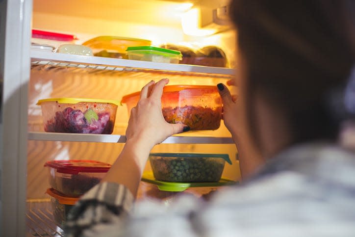 Use clear storage containers so you can easily see the foods inside and make sure to label them with dates to help reduce food waste.