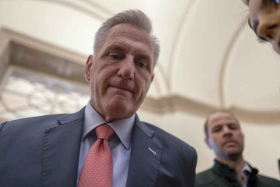 Speaker of the House Kevin McCarthy, R-Calif., speaks to reporters at the Capitol in Washington, Wednesday, May 24, 2023. (AP Photo/J. Scott Applewhite)