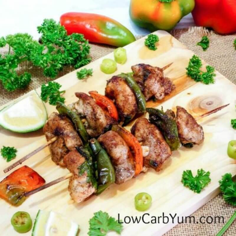 <p>Low Carb Yum</p><p>Making fajitas on skewers is a perfect way to make them without the need for tortillas. No fork is needed to eat them! </p><p><strong>Get the recipe: <a href="https://lowcarbyum.com/marinated-chicken-fajita-kebabs-skewers/" rel="nofollow noopener" target="_blank" data-ylk="slk:Chicken Fajita Kebabs;elm:context_link;itc:0;sec:content-canvas" class="link rapid-noclick-resp">Chicken Fajita Kebabs</a></strong></p>