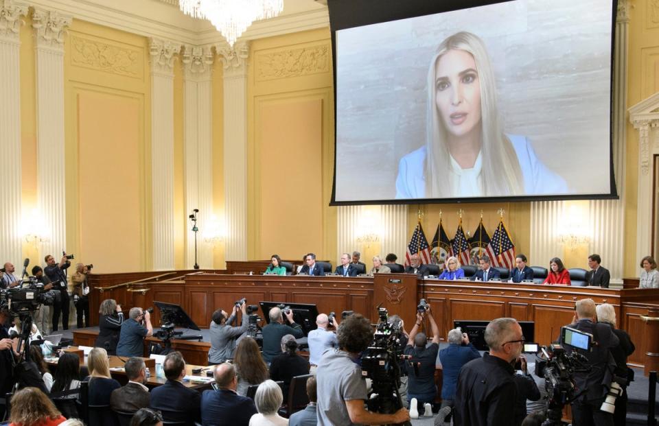 Ivanka Trump on screen during the January 6 hearing (Getty Images)