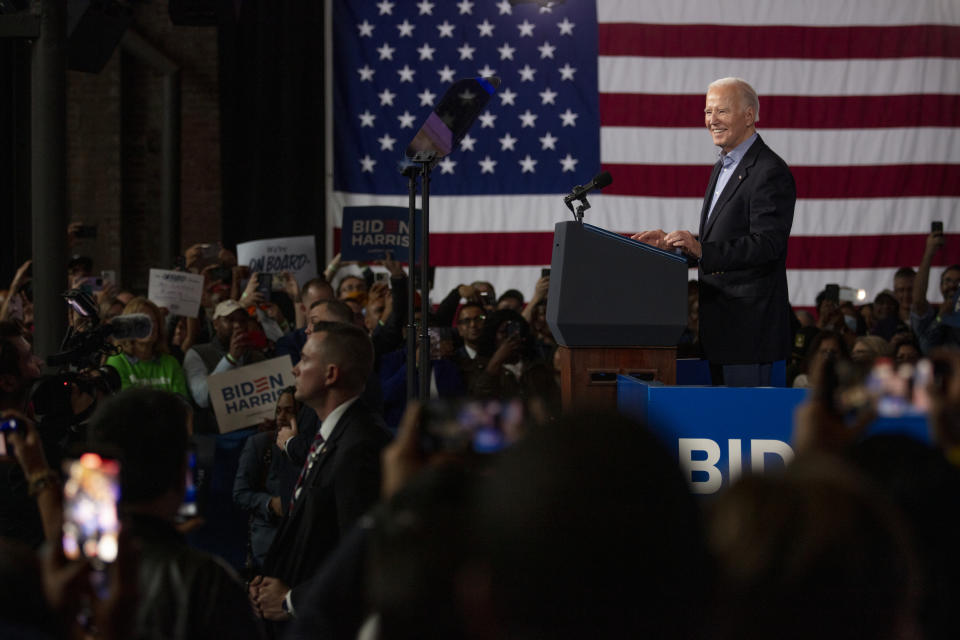 ATLANTA, USA - MARCH 9: President Joe Biden speaks to a crowd at a rally at the Pratt-Pullman Yard in Atlanta, Georgia March 9, 2024. (Photo by Kendrick Brinson for The Washington Post via Getty Images)