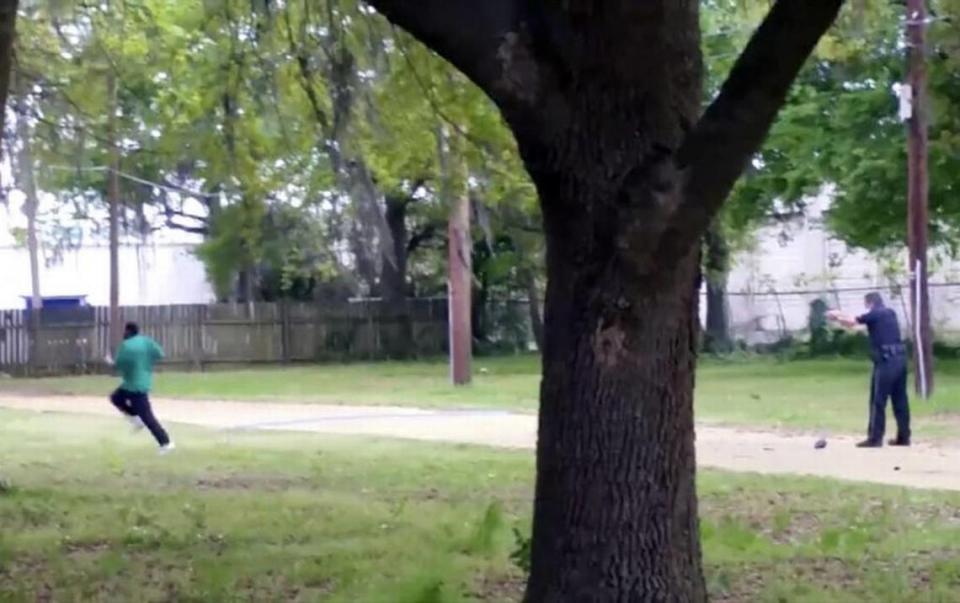 In this image from video, Walter Scott is fatally shot by North Charleston Police Officer Michael Thomas Slager.