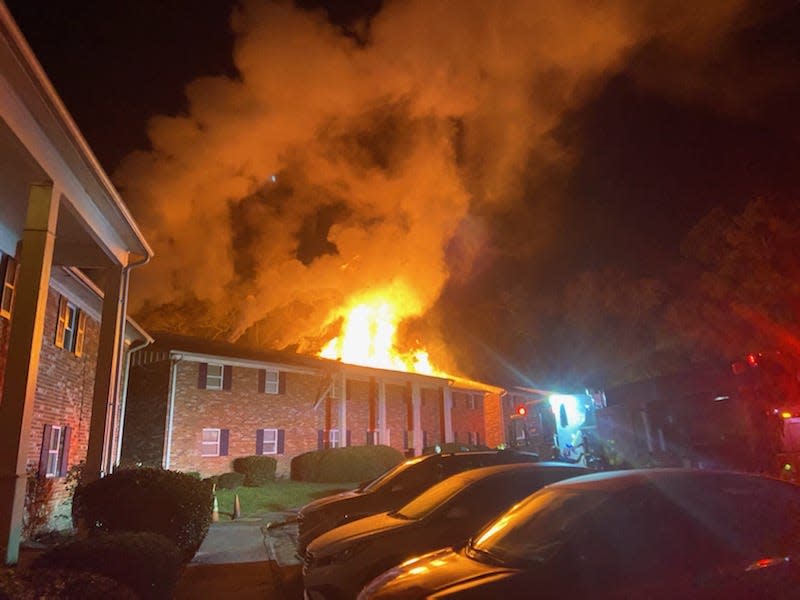 A fire displaced 15 people Wednesday from this building at Azalea Park apartments near Kissingbower Rd. The apartment complex has long been a target of city code enforcement, and the city recently granted it an extension to complete repairs.