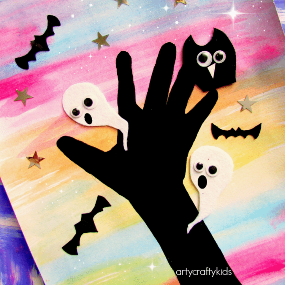 twilight handprint tree halloween crafts for kids (Arty Crafty Kids )