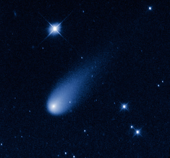 The Hubble Space Telescope captured this view of Comet ISON, C/2012 S1 (ISON), on May 8, 2013 as it streaked between the orbits of Jupiter and Mars at a speed of about 48,000 mph.