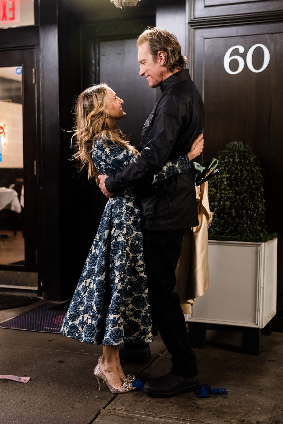 new york, new york february 22 sarah jessica parker l and john corbett are seen filming and just like that in midtown on february 22, 2023 in new york city photo by gothamgc images