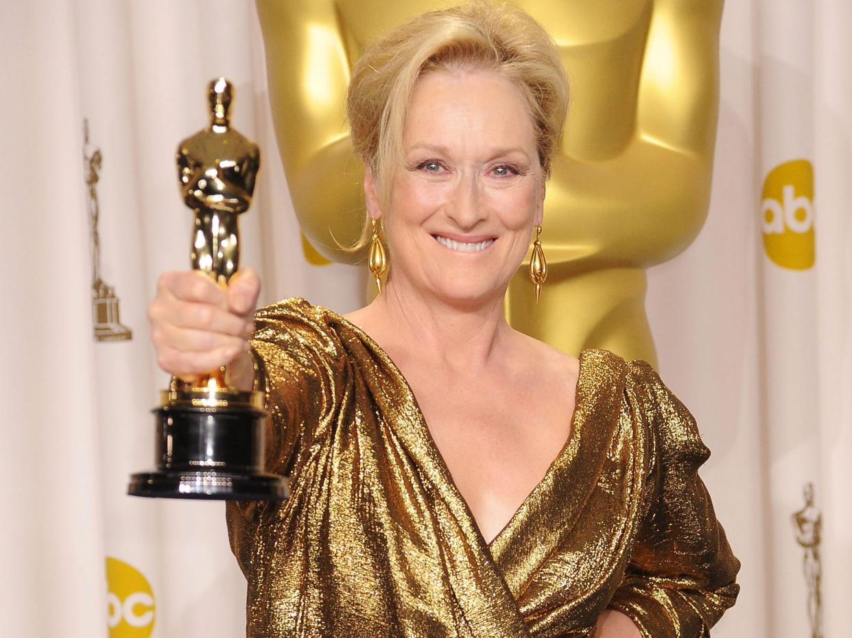 Actress Meryl Streep poses in the press room at the 84th Annual Academy Awards held at the Hollywood & Highland Center on February 26, 2012
