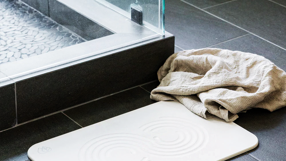 a towel on a tile floor