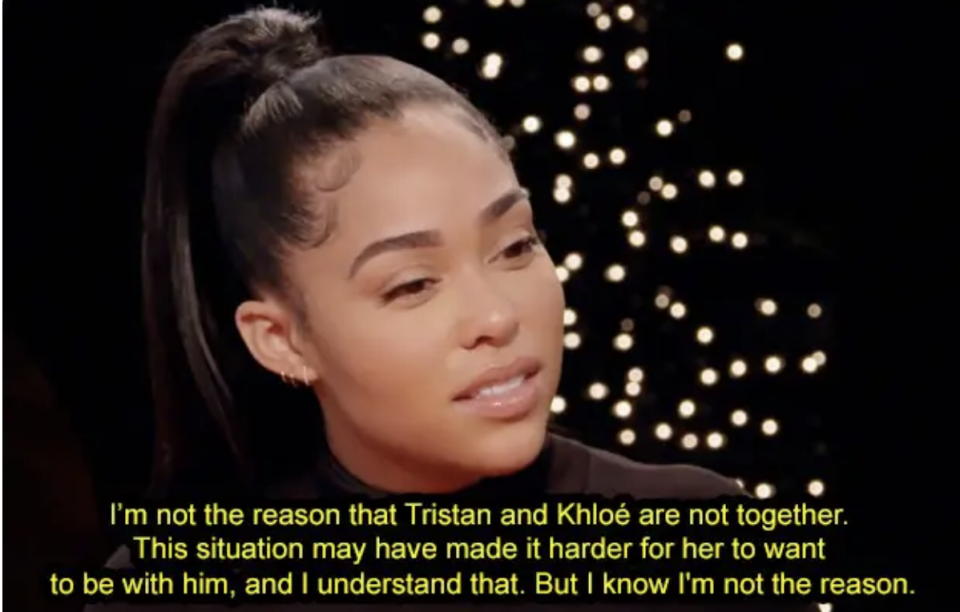 jordyn saying she's not the reason and talking on the show