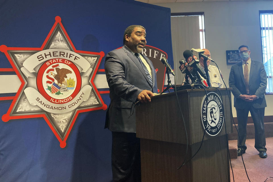 Marc Smith, director of the Illinois Department of Children and Family Services, discusses the stabbing death of state child welfare worker Diedre Silas during a news conference, Wednesday, Jan. 5, 2022, in Springfield, Ill. Silas, 36, was conducting a visit Tuesday, Jan. 4, on a home in Thayer, south of Springfield, when she was stabbed. A man living in the home, 32-year-old Benjamin H. Reed, faces charges of first-degree murder, aggravated battery and unlawful restraint. He is being held in the Sangamon County Jail on $5 million bond. (AP Photo/John O'Connor)