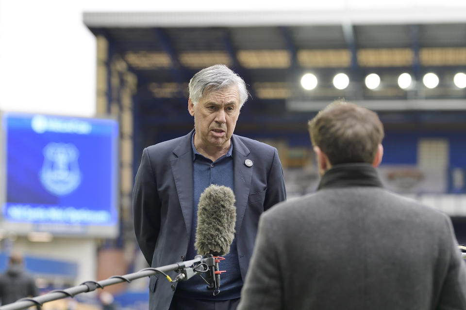 LIVERPOOL, ENGLAND - OCTOBER 17: Carlo Ancelotti of Everton after the Premier League match between Everton and Liverpool at Goodison Park on October 17 2020 in Liverpool, England. (Photo by Tony McArdle/Everton FC via Getty Images)