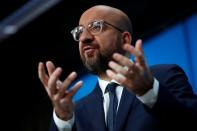 EU Council President Charles Michel talks during a news conference on the future challenges the European Union will have to face, in Brussels