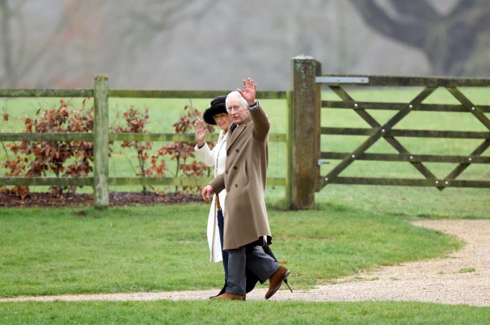 King Charles and Queen Camilla attend a church service in Sandringham in February 2024.