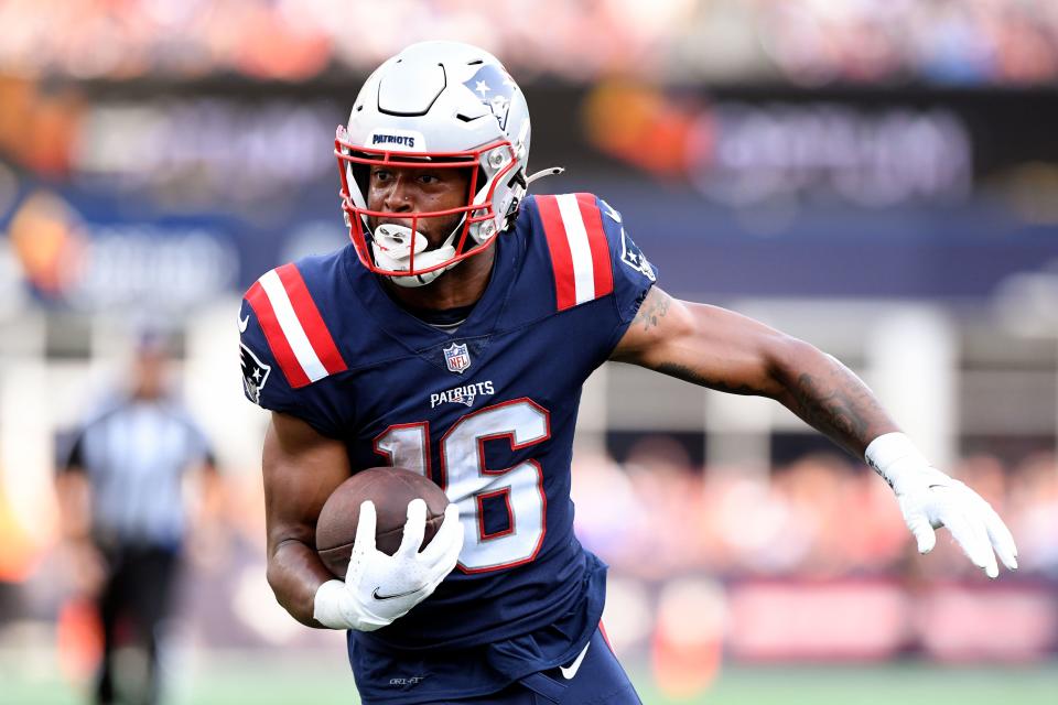 Patriots wide receiver Jakobi Meyers runs with the ball during the game against the Miami Dolphins on Sept. 12 in Foxboro.