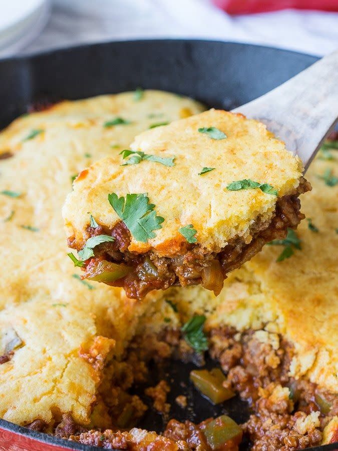 One Skillet Sloppy Jo Cornbread Casserole