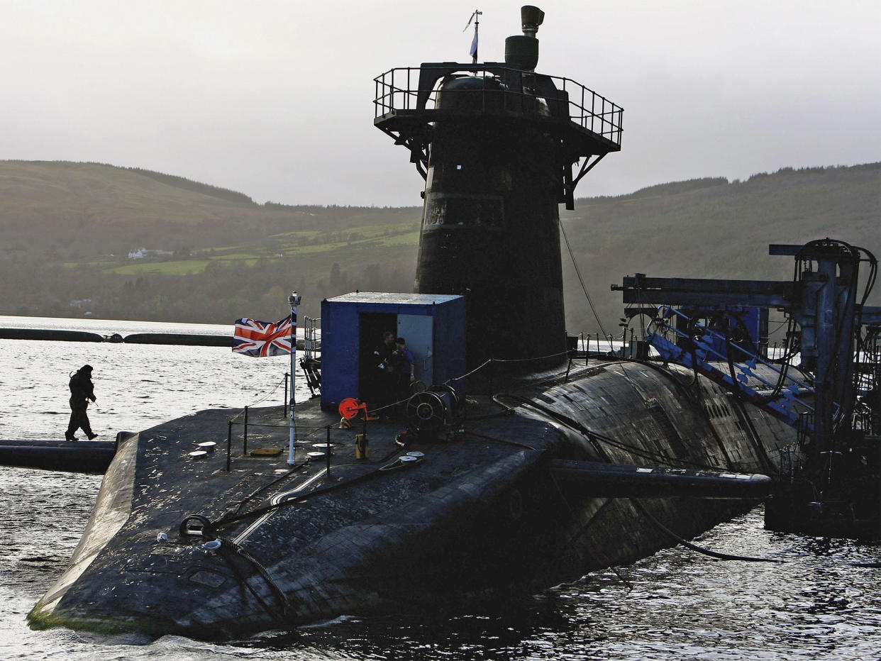 HMS Vanguard sits in dock on Gare Loch, Scotland, where Britain’s nuclear missile fleet is based: Getty