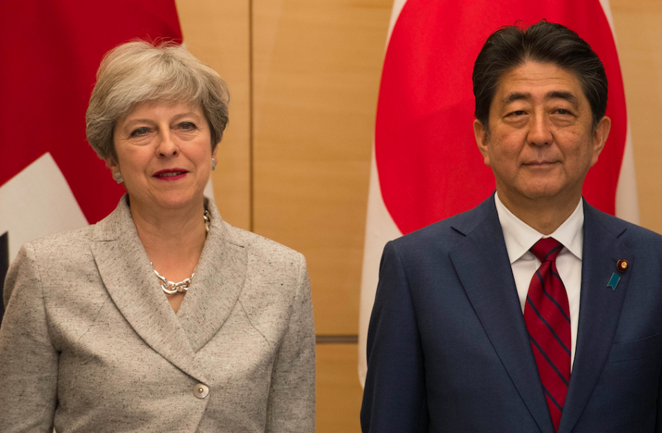 <em>Theresa May and Japanese prime minister Shinzo Abe condemned North Korea’s missile launch (PA)</em>