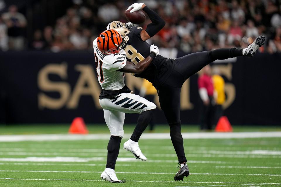 Bengals cornerback Mike Hilton makes a tackle. He is bouncing back from a broken pinky, but he said it won't impact his physical style of play.