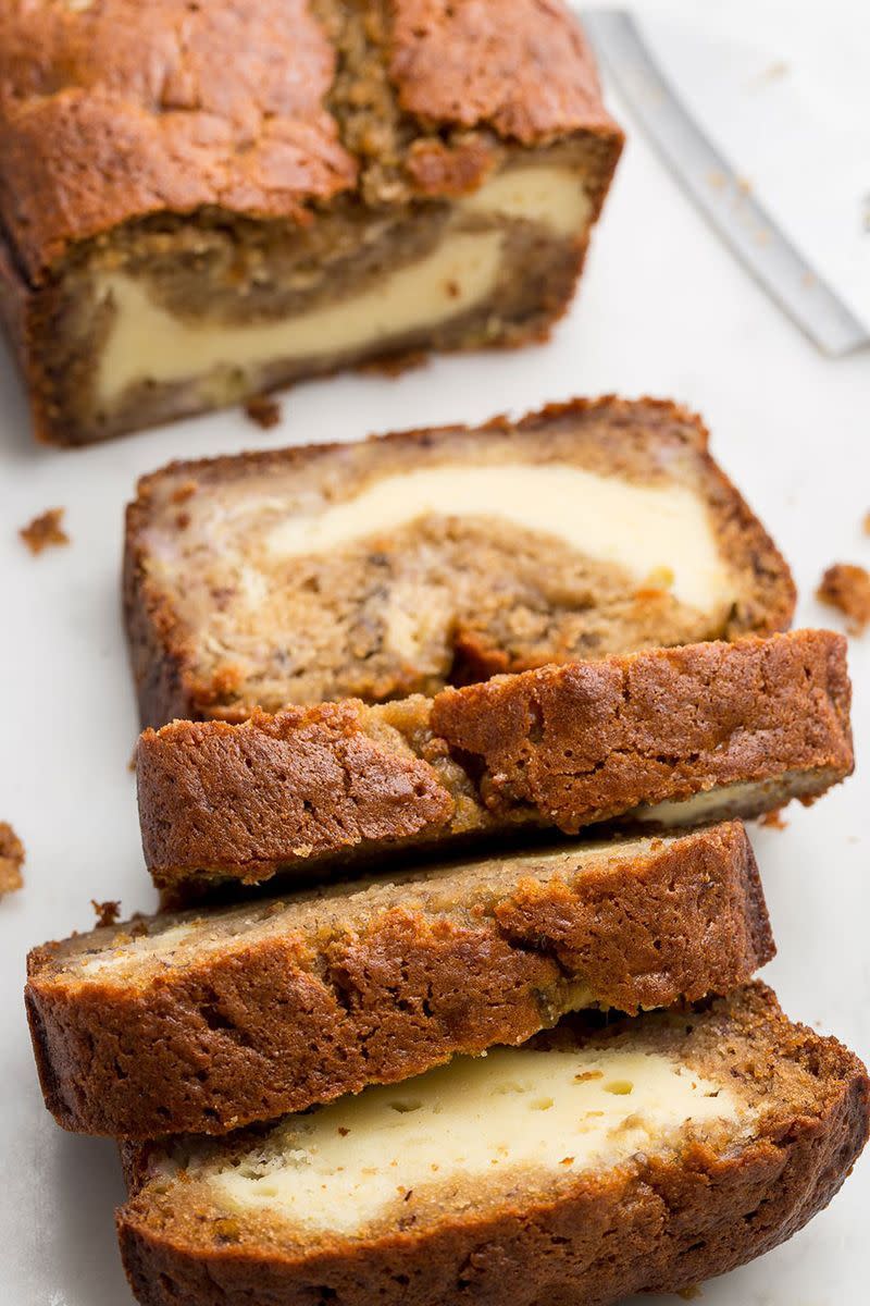 <p>If you love cheesecake, this bread will rock your world.</p><p>Get the <a href="https://www.delish.com/uk/cooking/recipes/a28826443/cheesecake-stuffed-banana-bread-recipe/" rel="nofollow noopener" target="_blank" data-ylk="slk:Cheesecake Stuffed Banana Bread;elm:context_link;itc:0;sec:content-canvas" class="link ">Cheesecake Stuffed Banana Bread</a> recipe.</p>