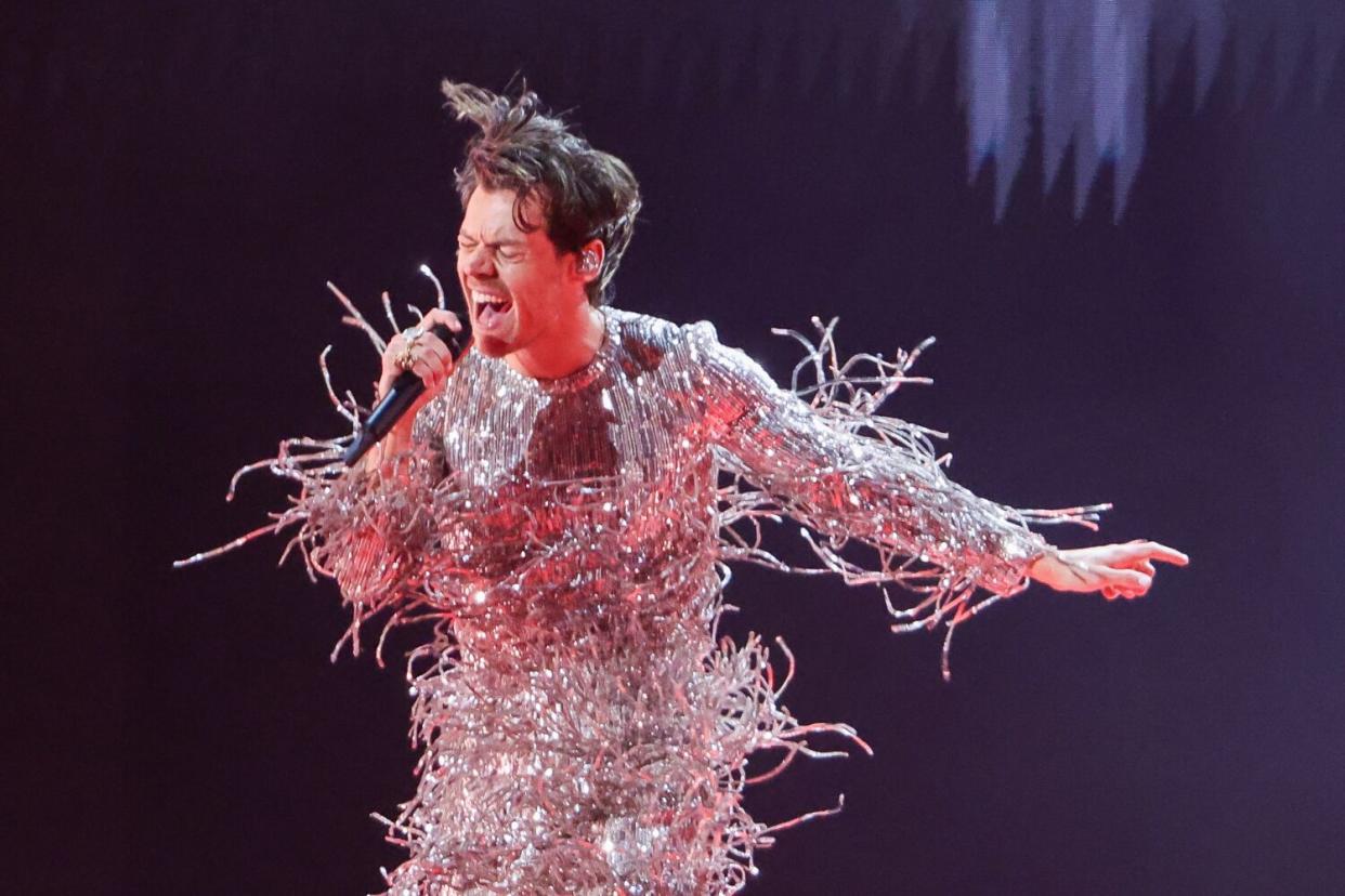 Harry Styles performs at the 65th Grammy Awards, held at the Crytpo.com Arena.