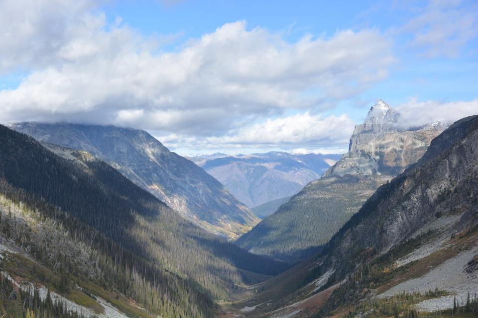 Rescue crews have found the wreckage of a helicopter east of Revelstoke, B.C., on Sunday afternoon. RCMP had earlier told CBC News that they were searching for the chopper in Glacier National Park, pictured here in October 2023. (Parks Canada/Facebook - image credit)