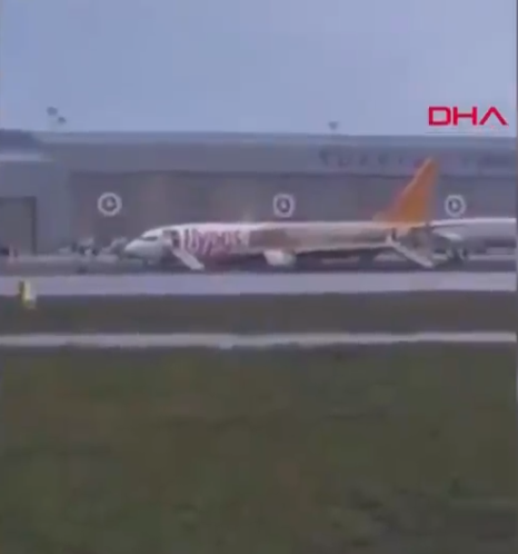 A Pegasus flight skidded off the runway in Istanbul, which has shut the airport: DHA