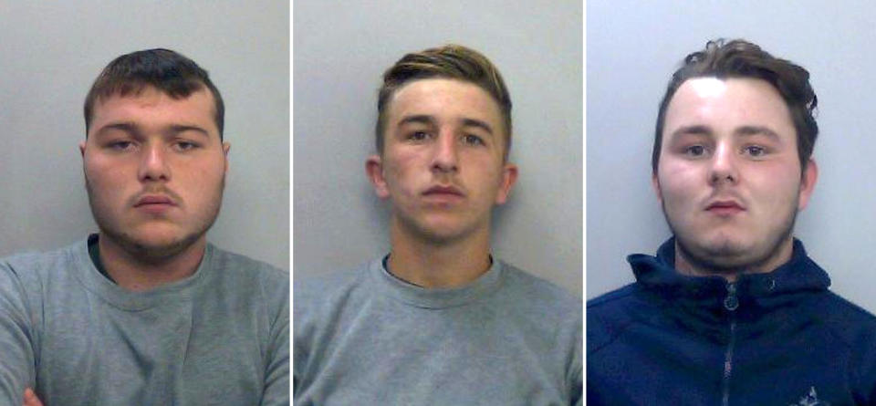 From left to right: Henry Long, Jessie Cole and Albert Bowers have been convicted of the manslaughter of PC Andrew Harper (PA)