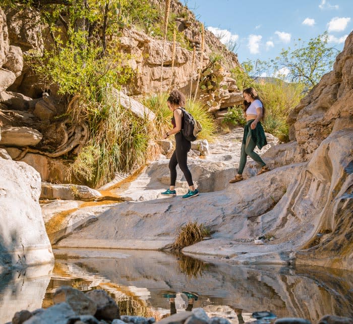 Hikers in Oliver Lee Memorial State Park near Alamogordo, New Mexico