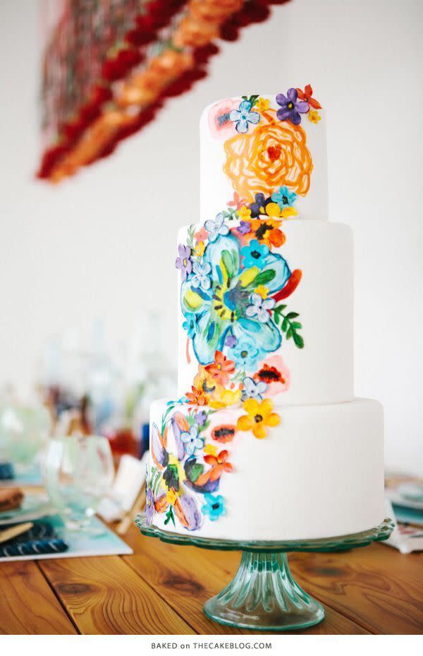 Who says you have to paint the entire cake? We love the idea of painting just part of the bake, like this. 