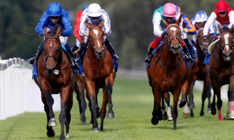 Ghaiyyath and William Buick (left) hold off the field to win the Eclipse at Sandown