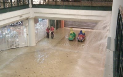 Last weekend's downpour saw the basement of Tanglin Mall flooded (Photo from @onglette)