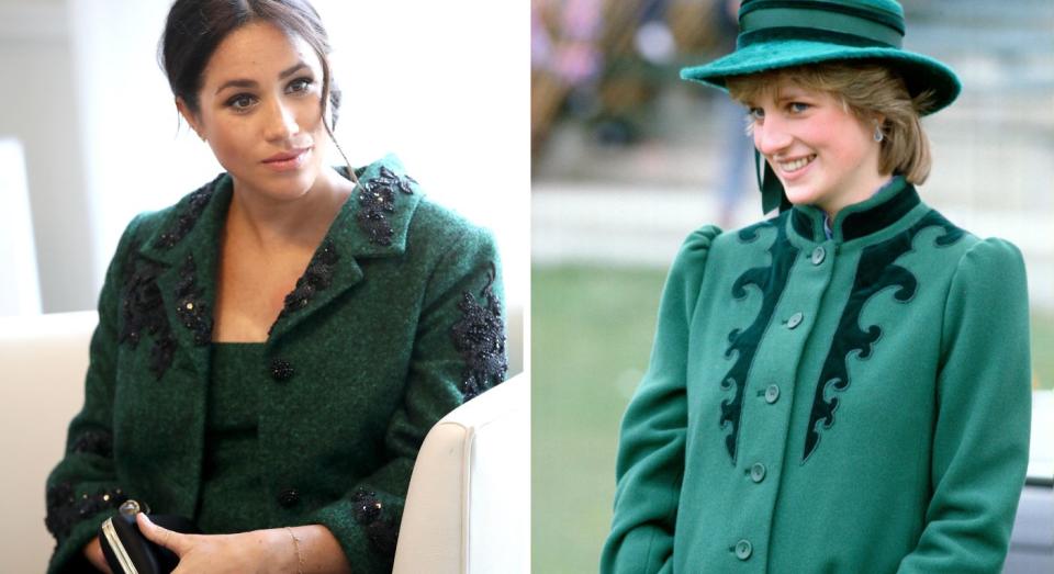 A green Erdem ensemble Meghan wore in 2019 was reminiscent of a look Diana wore in 1982, while she was also pregnant.