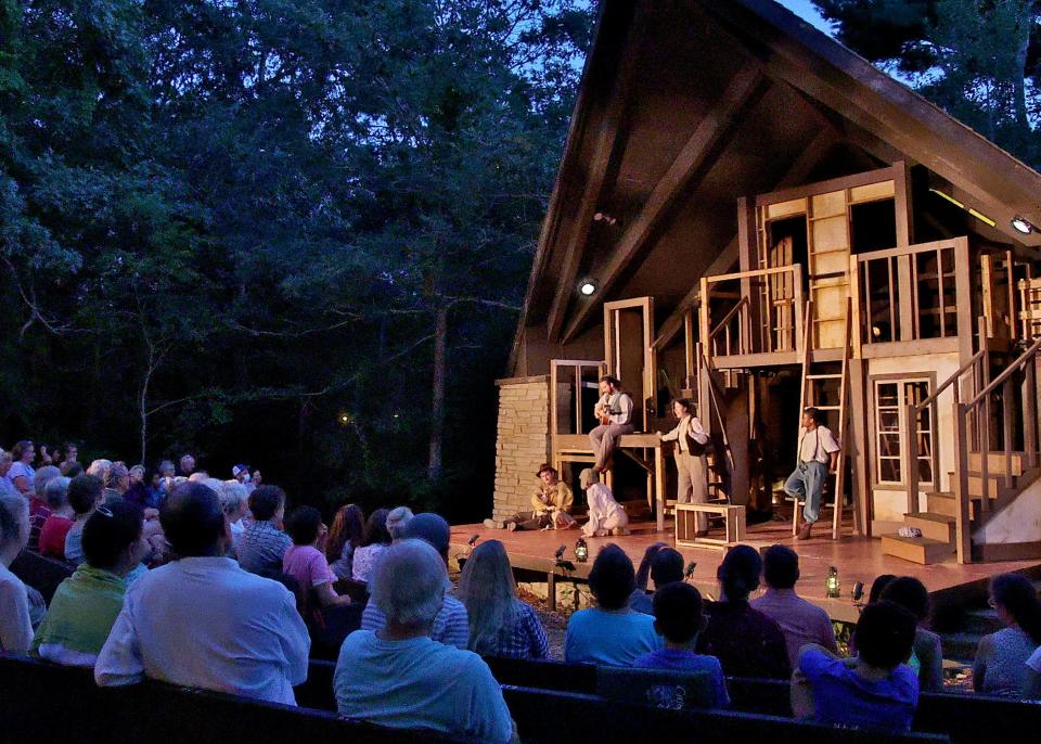 Cast members at work in “The Miraculous Journey of Edward Tulane” at The Cape Rep's Outdoor Theater in Brewster.
