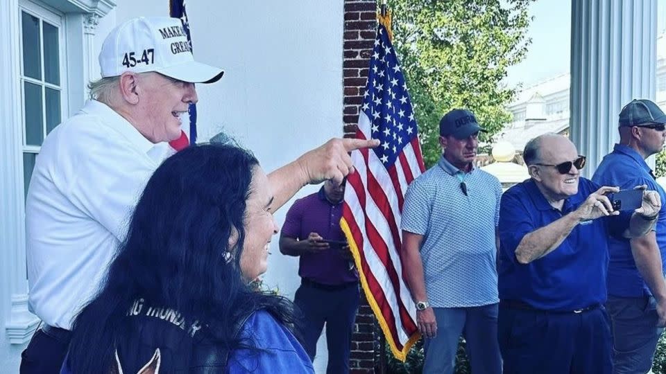 Michael Ragusa shared photos of former President Donald Trump and Rudy Giuliani speaking to a crowd of supporters at Trump National Golf Club Bedminster on Monday. He has also shared a video of Giuliani speaking to the crowd of supporters. - Michael Ragusa