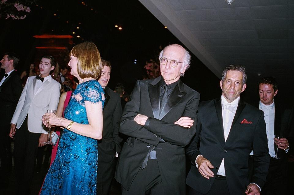 Larry David looks unamused at the 2015 Met gala.