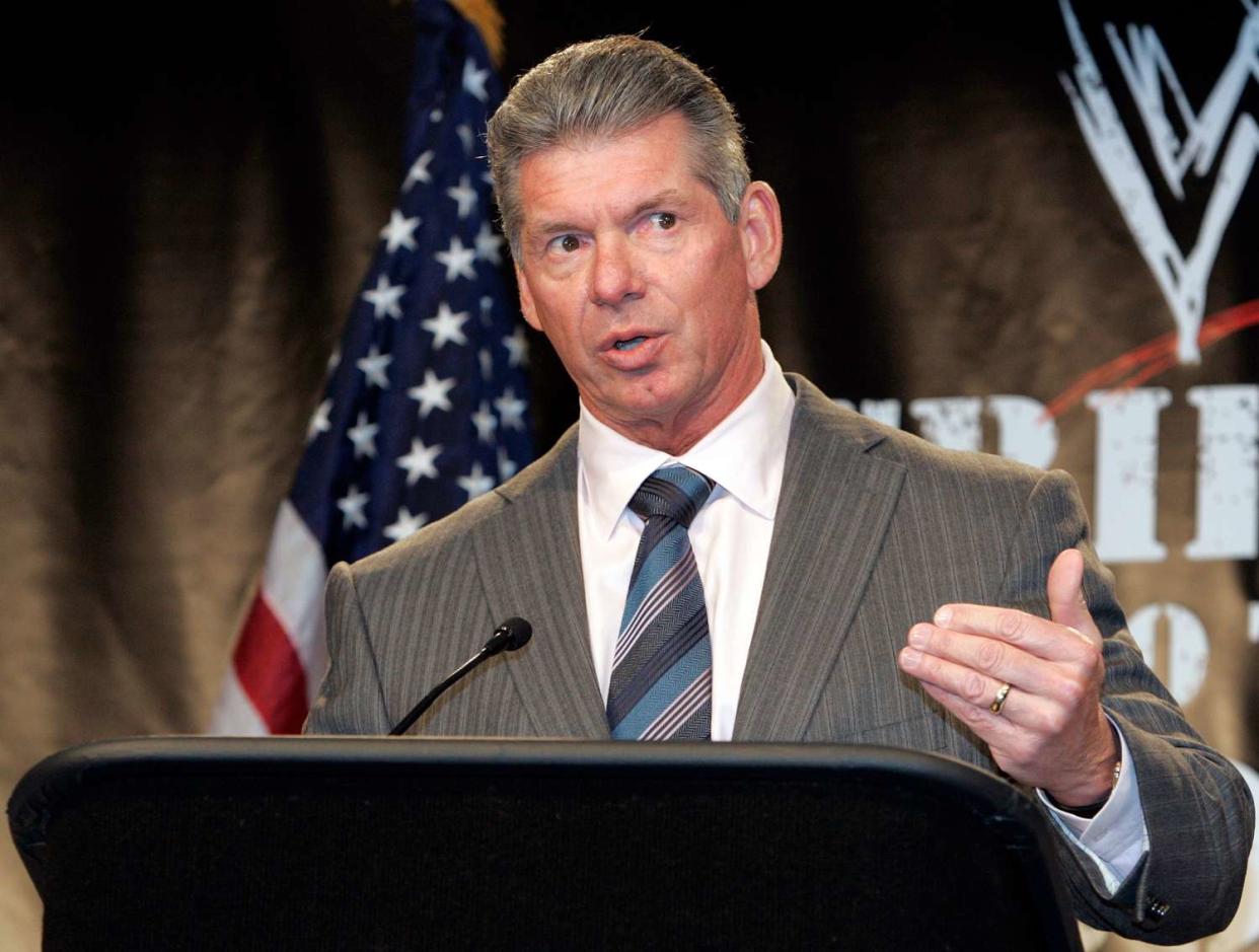 Vince McMahon, chairman of World Wrestling Entertainment, gestures while speaking during a news conference at Madison Square Garden Tuesday, Nov. 21, 2006 in New York. Armed Forces Entertainment has invited WWE to perform a series of wrestling matches for U.S. Troops based in Iraq